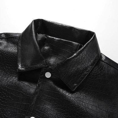 Herren Lederjacke Kunstleder Croco Optik Schwarz