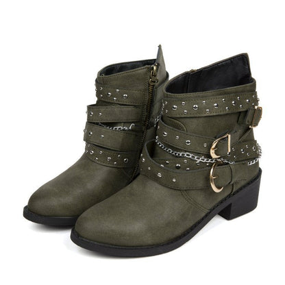 Damen Ankle Boots Stiefel Mode Schnalle Schwarz