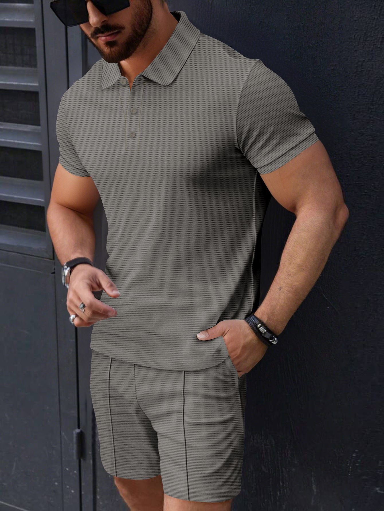Herren Polohemd Kurzarm mit Shorts Set Sportlich Strukturiert