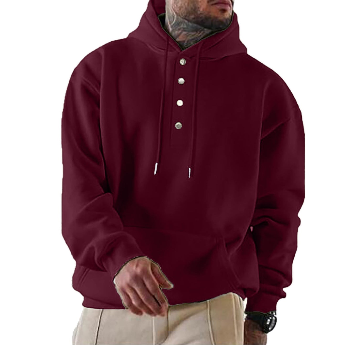 Herren Kapuzenpullover Modern mit Druckknöpfen