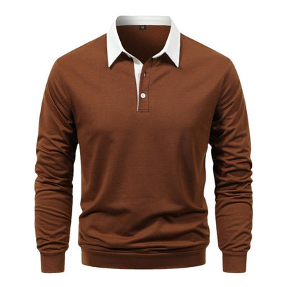 Herren Poloshirt Langarm Kontrastkragen Modern Style