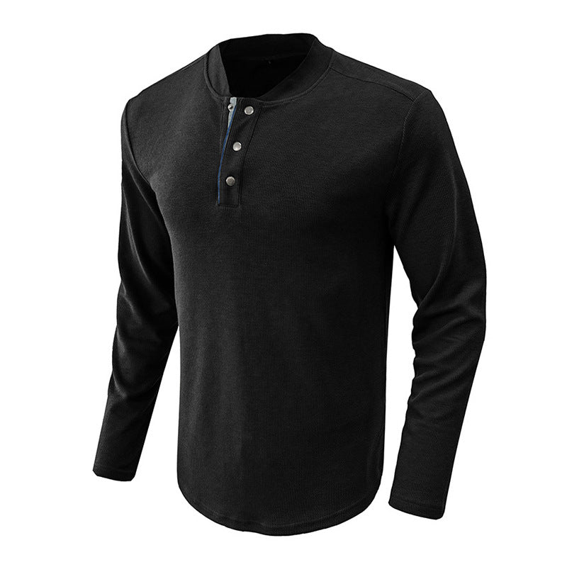 Herren Langarm-Shirt Modern mit Knopfleiste und Struktur Optik