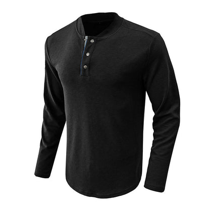 Herren Langarm-Shirt Modern mit Knopfleiste und Struktur Optik