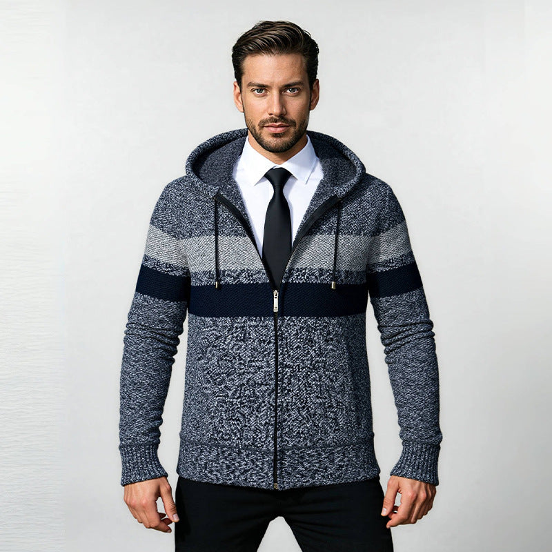 Herren Strickjacke Modern mit Kapuze und Cool Look