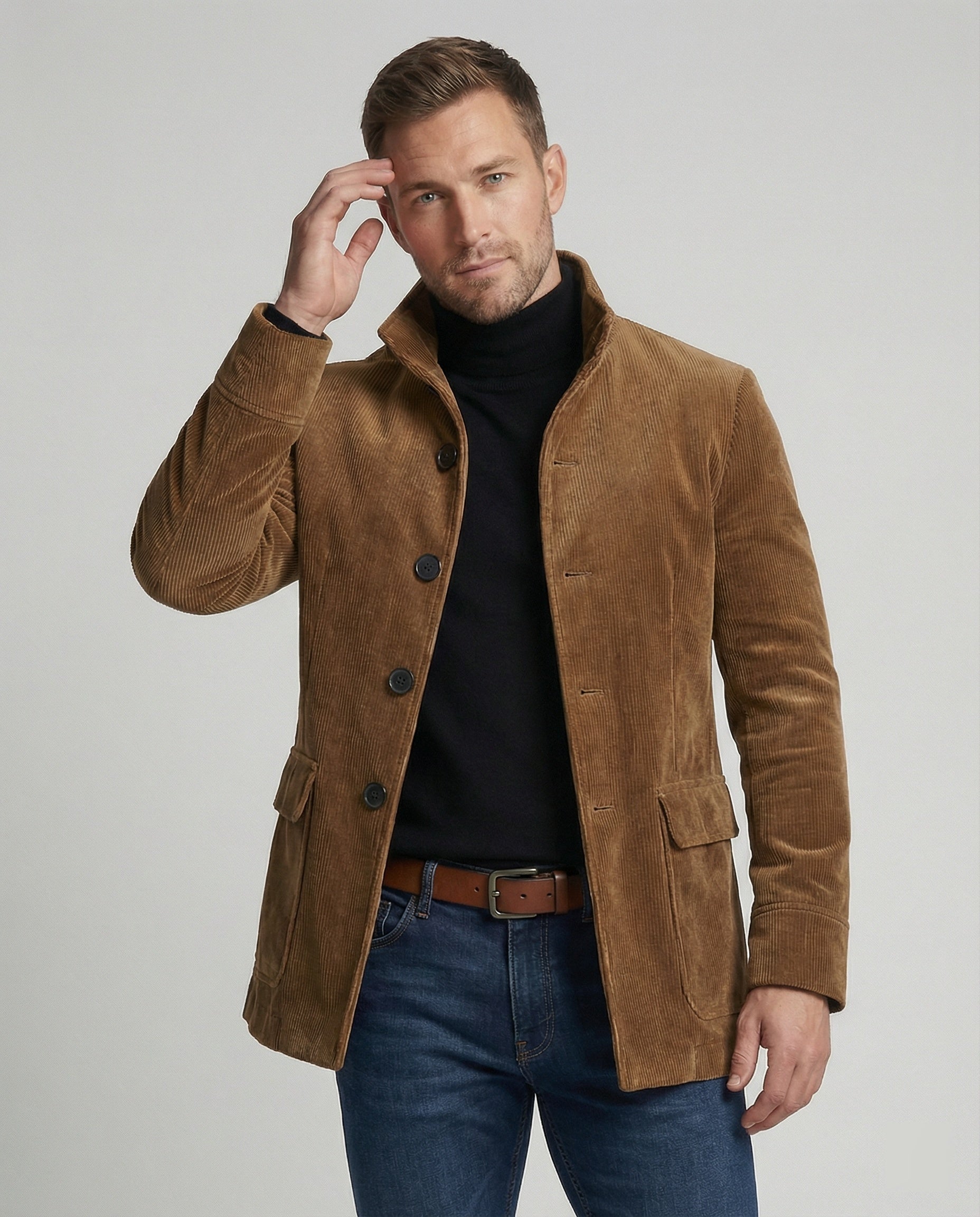 Herren Cordmantel Knöpfe Braun Elegant - BerlinGlamour