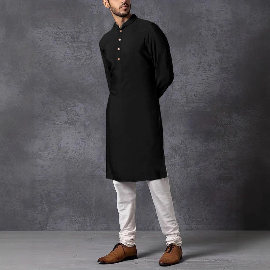 Herren Kurta Stehkragen Holzknöpfe Modern Berlin - BerlinGlamour