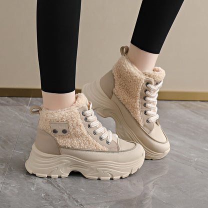 Damen Sneaker Warm High-Top Teddyfutter Schuhe Winter