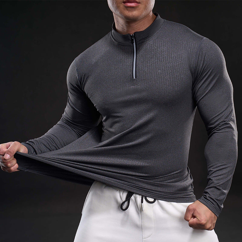 Herren Funktionsshirt Langarm Sportlich Stehkragen
