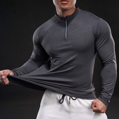 Herren Funktionsshirt Langarm Sportlich Stehkragen