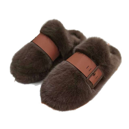 Damen Plüschpantoletten Warm mit Riemen Modern