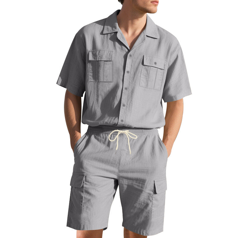 Herren Kurzarm-Shirt-Set Sportlich atmungsaktiv mit Taschen