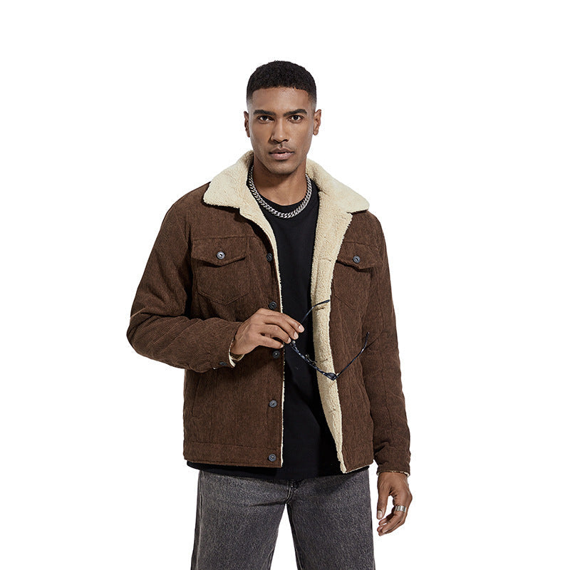 Herren Kordjacke Weich Teddyfutter Warm Winter