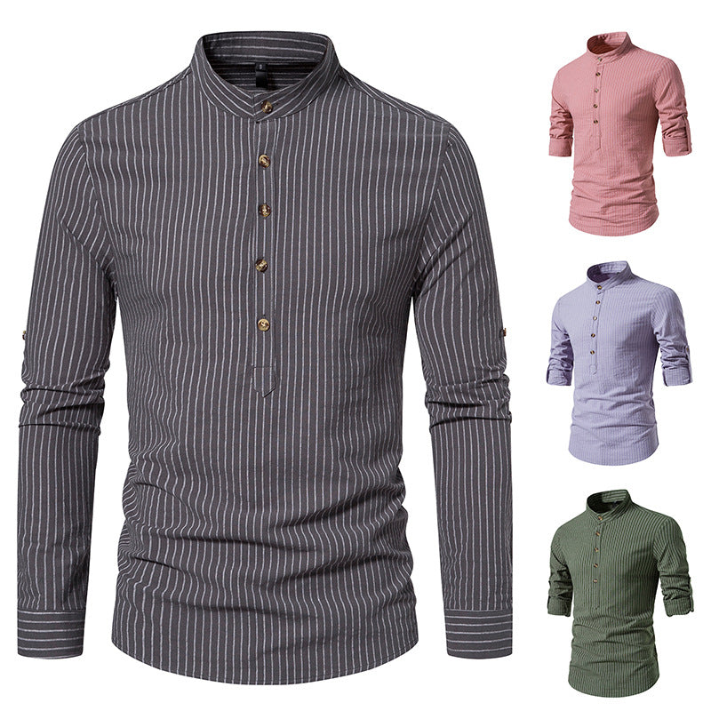 Herren Hemd Stehkragen mit feinen Streifen Modern