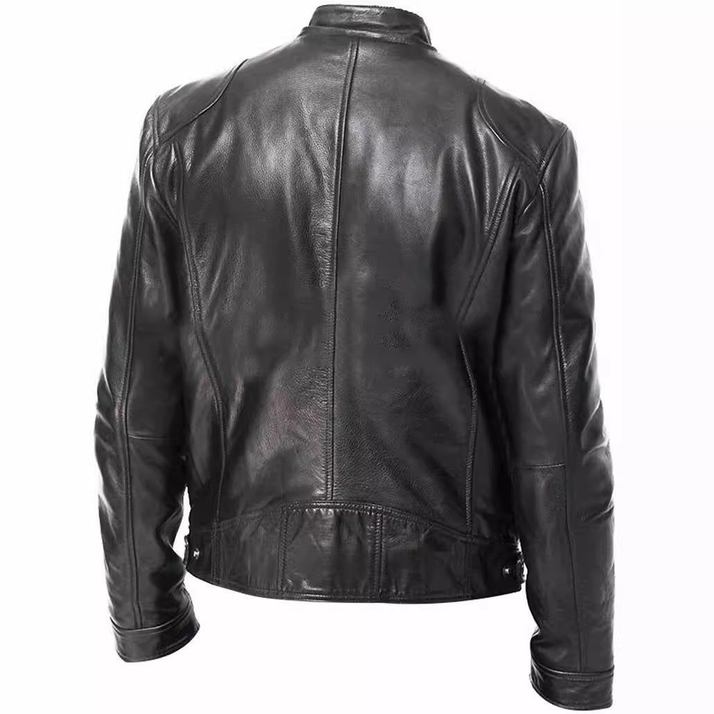 Herren Leder Motorradjacke Lässig Schwarz Modern