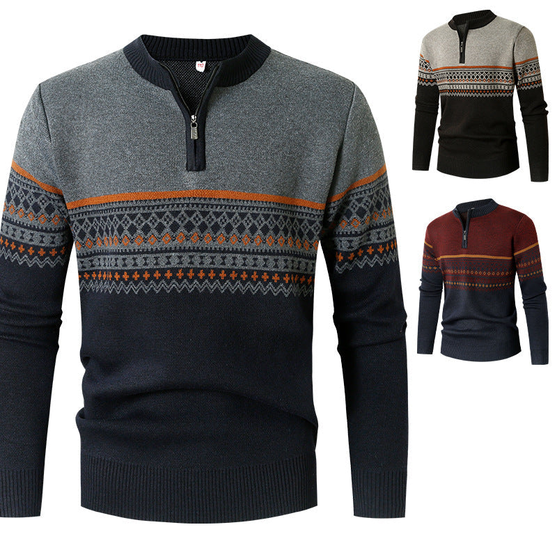 Herren Pullover Modern Geometrisches Muster Reißverschluss - BerlinGlamour