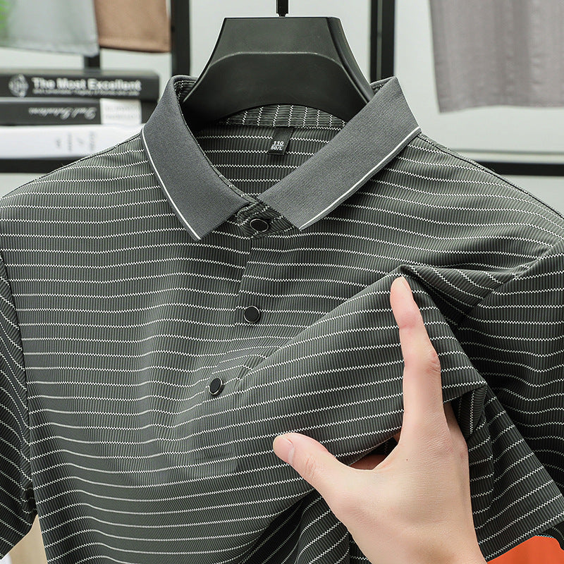 Herren Poloshirt Kurzarm Fein Streifenmuster Atmungsaktiv Modern