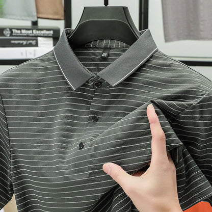 Herren Poloshirt Kurzarm Fein Streifenmuster Atmungsaktiv Modern