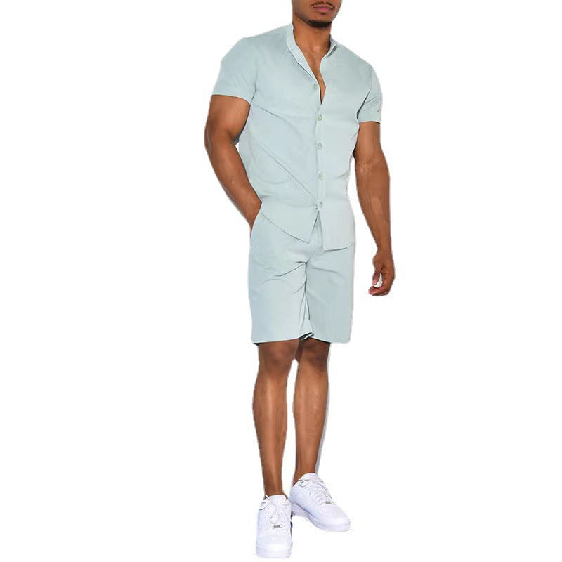 Herren Kurzarmhemd Sportlich mit Eckkragen und Shorts