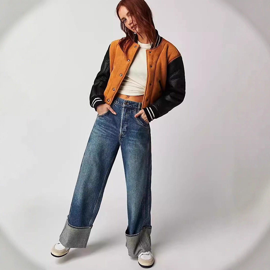 Damen Jeans Weite Bein Umgeschlagener Saum - BerlinGlamour
