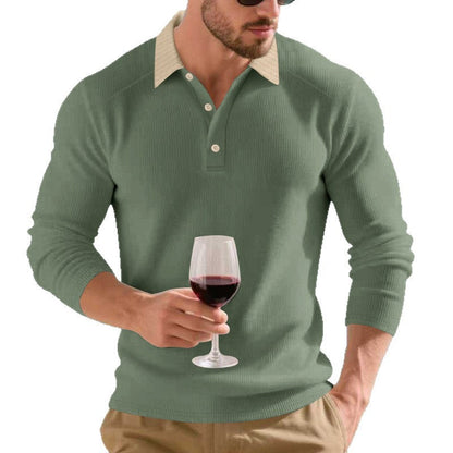 Herren Poloshirt Langarm Elegantes Design Knopfleiste