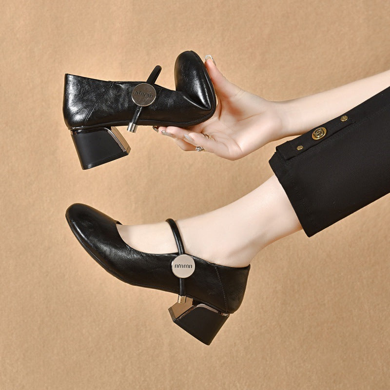 Damen Ballerinas Elegante Mary Jane Schuhe mit Blockabsatz Komfort