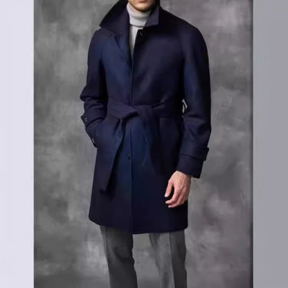 Eleganter Herren Wollmantel Doppelreiher Schmal Modern