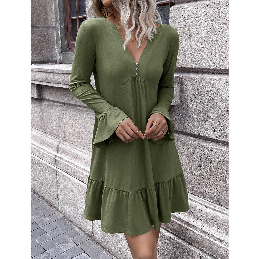 Damenkleid Locker V-Ausschnitt Glockenärmel Elegant