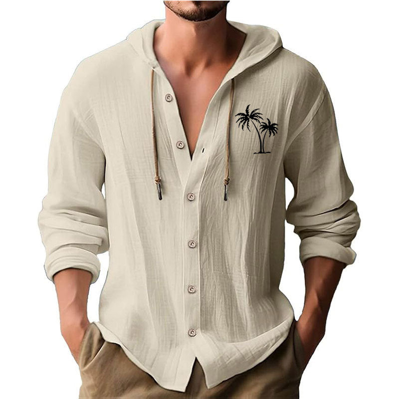 Herren Kapuzenshirt Modern mit Palmendruck und Knöpfen