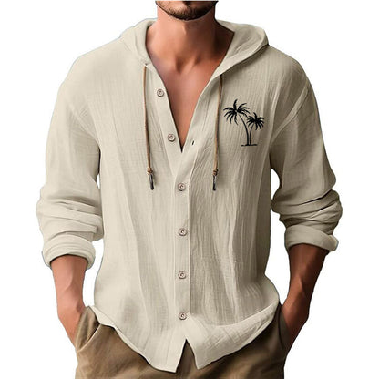 Herren Kapuzenshirt Modern mit Palmendruck und Knöpfen