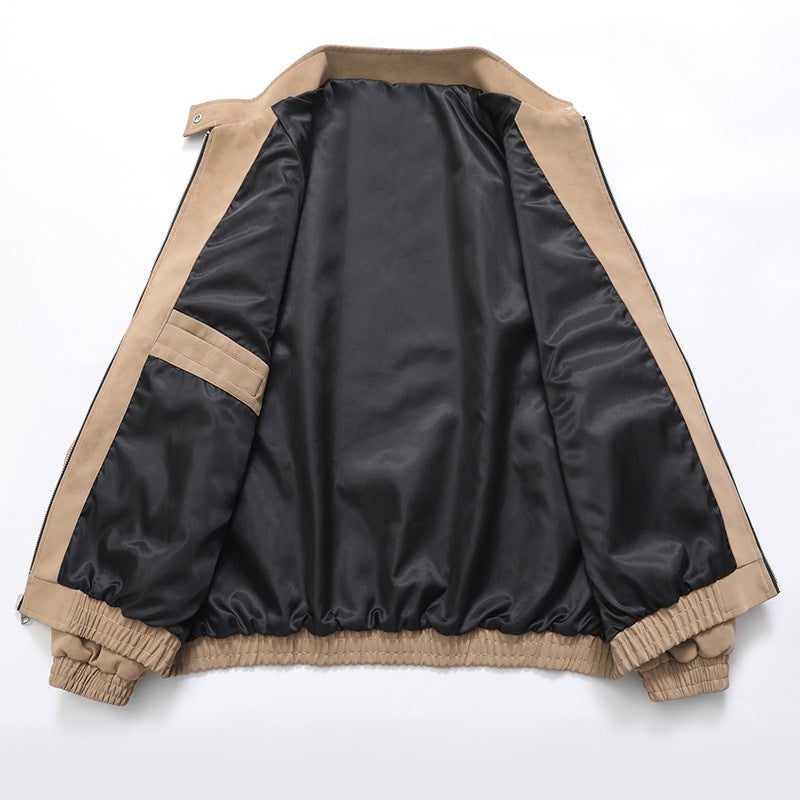 Herren Lederjacke Modern Elastisch Schwarz