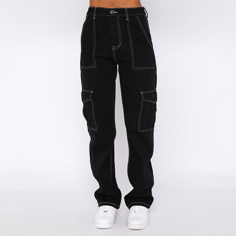 Damen Cargo-Hose Weite Bein Frauenhose Bequem