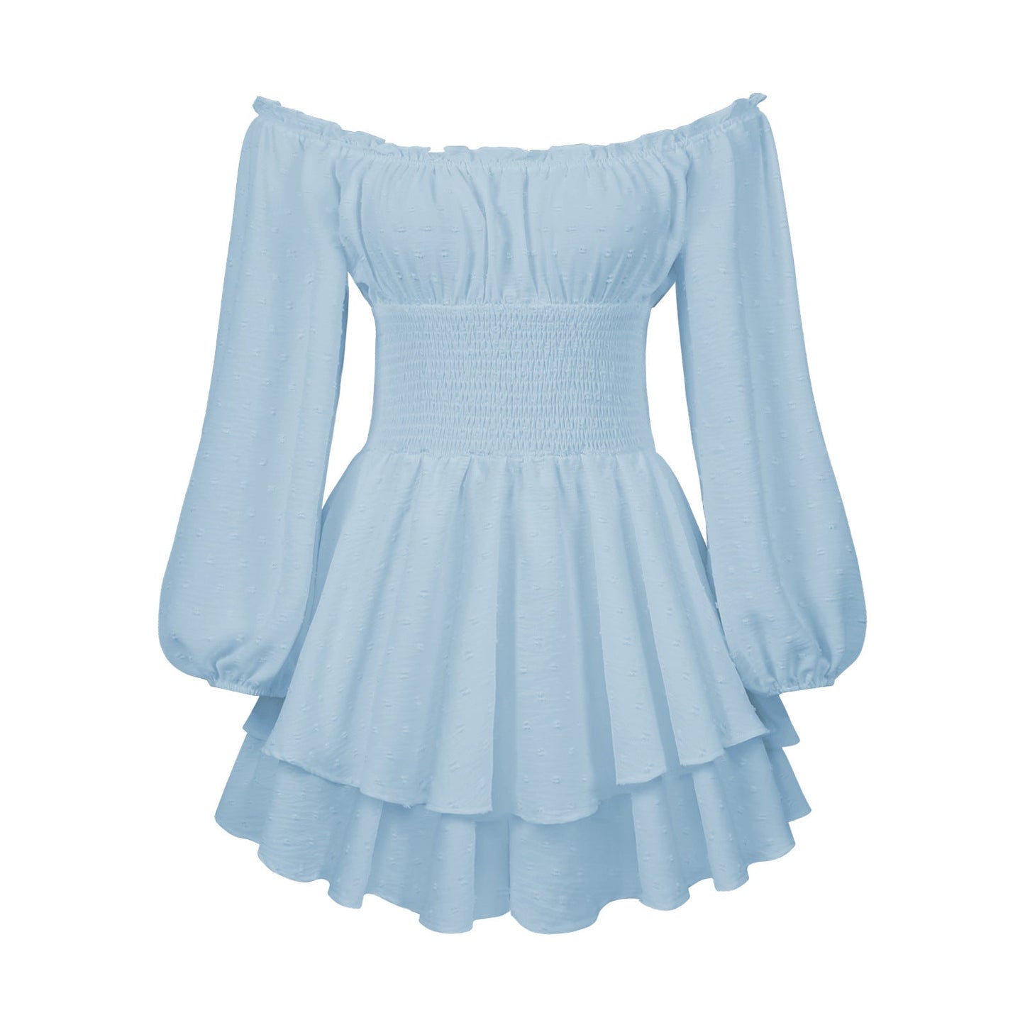 Damen Off-Shoulder Kleid Voluminös Ärmel Lange Frauenkleid Elegant