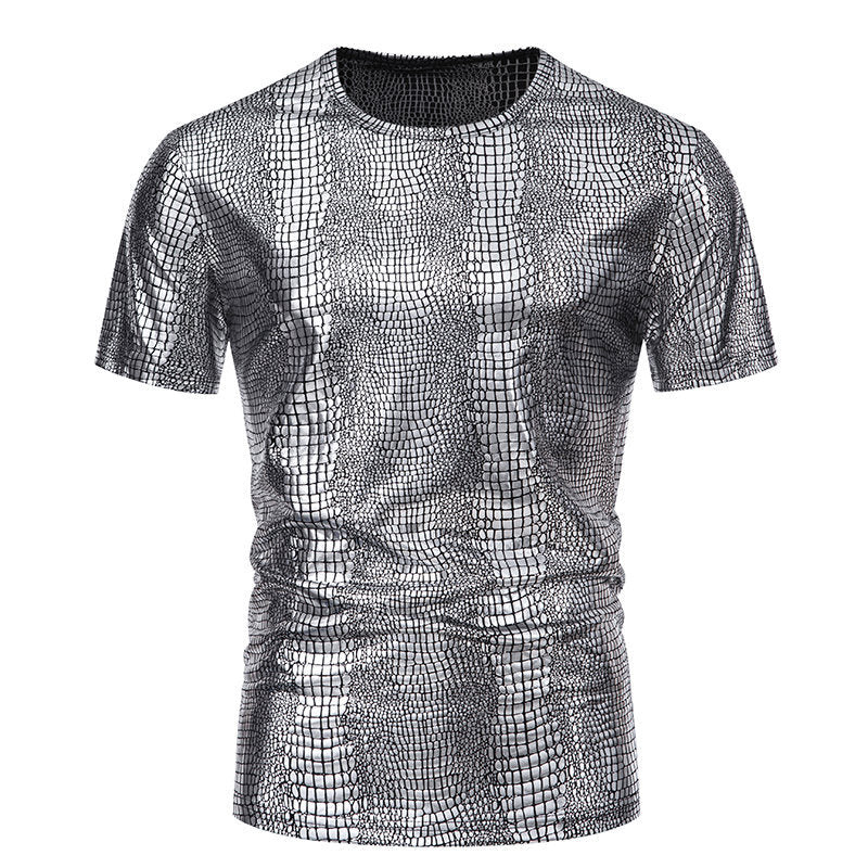 Herren Pullover Leder-Look Schlangenmuster Modern Schwarz
