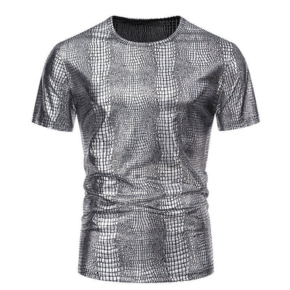 Herren Pullover Leder-Look Schlangenmuster Modern Schwarz