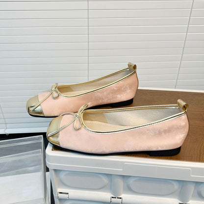 Damen Ballerinas Metallic Glanz Schleife Elegant