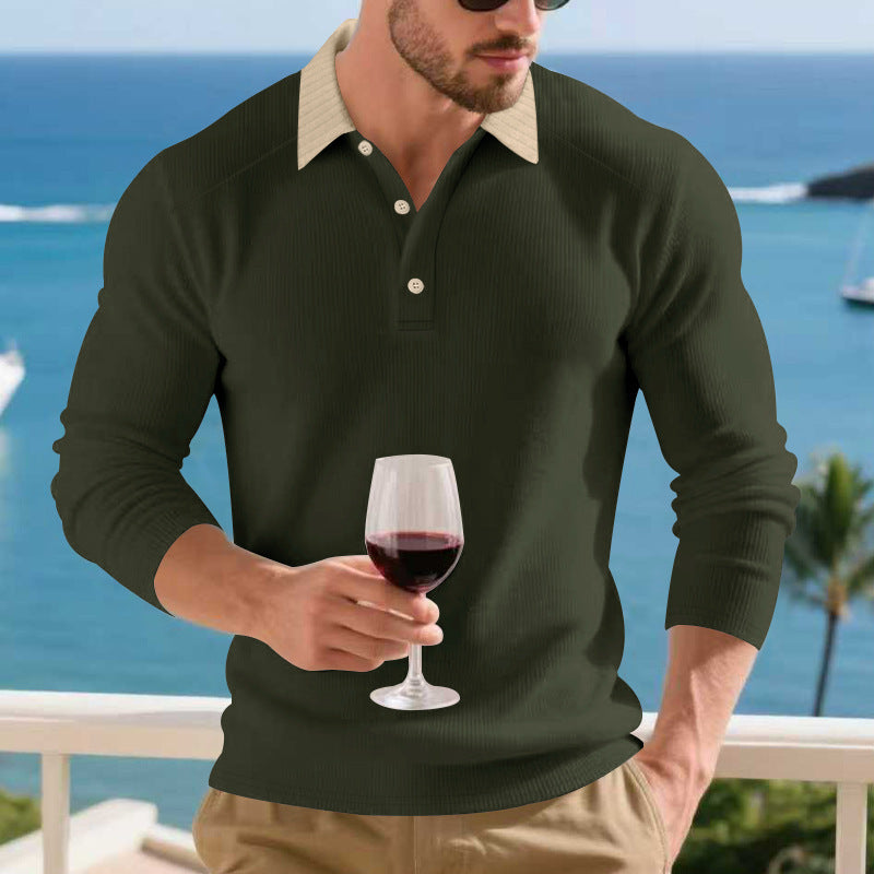 Herren Poloshirt Langarm Elegantes Design Knopfleiste