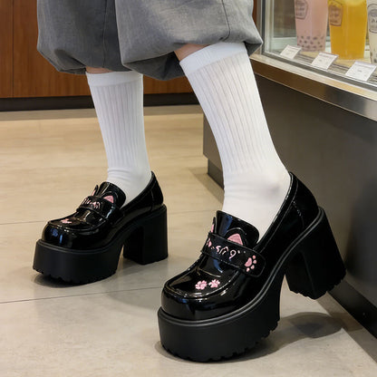 Damen Plattformslipper Katzenmotiv Hoch Hacken