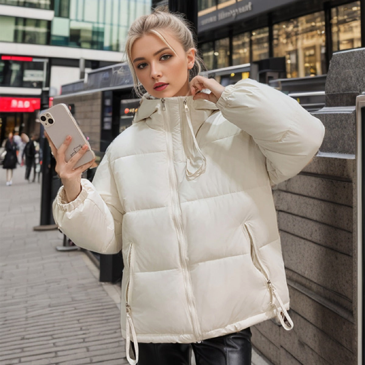 Damen Übergangsjacke Voluminös Steppnaht Taschen Modisch