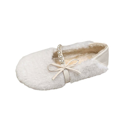 Damen Mokassins Flauschig mit Perlen Riemen Wintermode