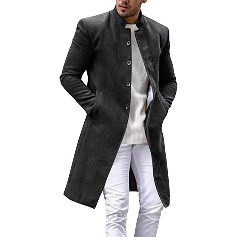Herren Langmantel Slim Fit Elegant Schwarz