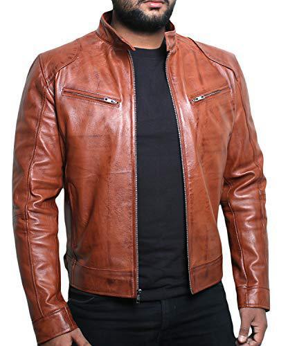 Lederjacke Herren Stehkragen Schwarz Ledermantel