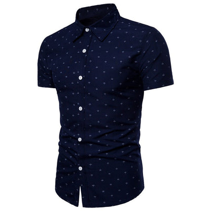 Herren Slimfit Hemd Marine Anker Design Kurzarm