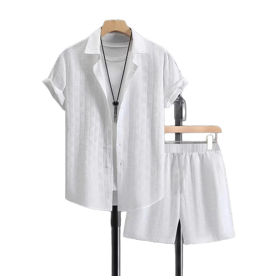Herren Kurzarmhemd und Shorts Set Sommer Leicht Bequem