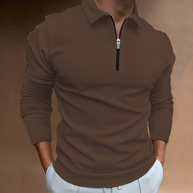 Herren Sportpolohemd Langarm mit Reißverschluss Modern