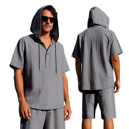 Herren Jogginganzug Kapuze Kurze Hose Sportlich Modern