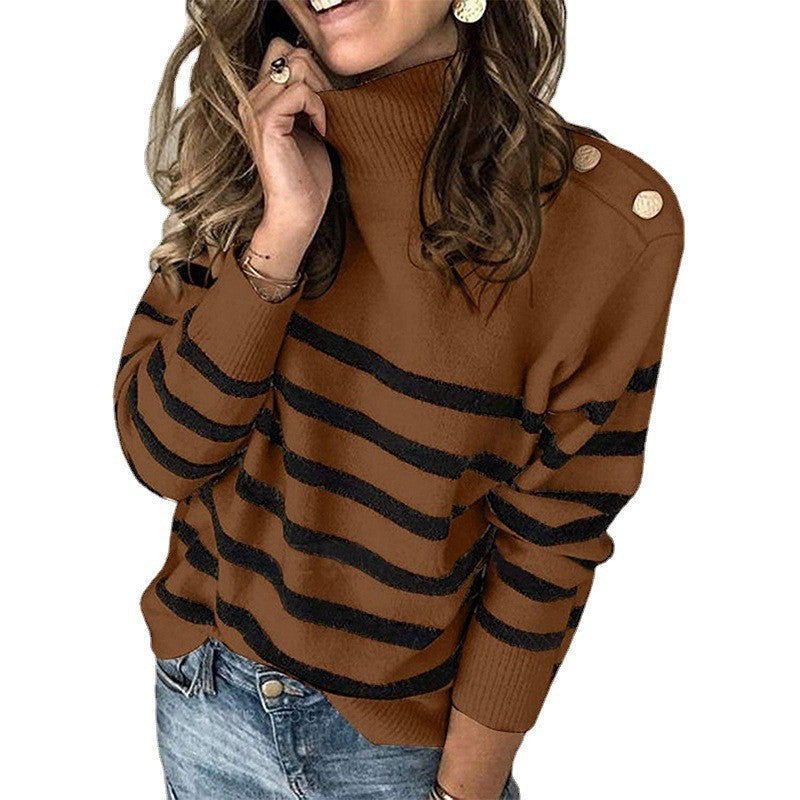 Damen Rollkragenpullover mit Streifen Design Modern