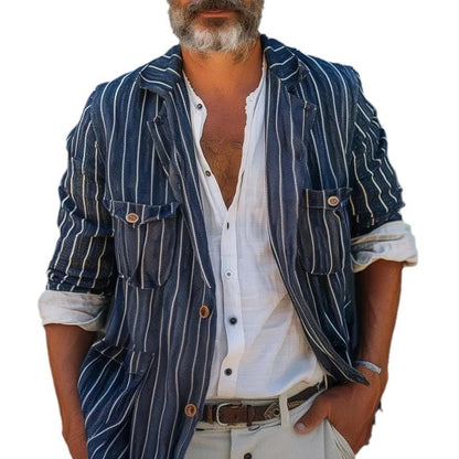 Herren Blazer Streifen Modern mit Aufsetztaschen Lässig