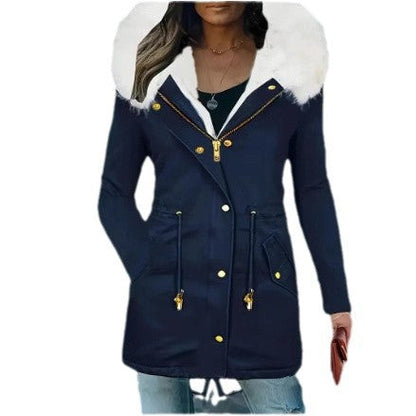 Damen Winterjacke Gefüttert Warm mit Abnehmbarer Kapuze