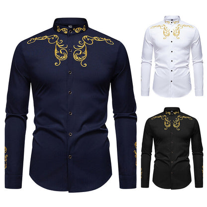 Herren Langarmshirt Elegantes Stickdesign Modern