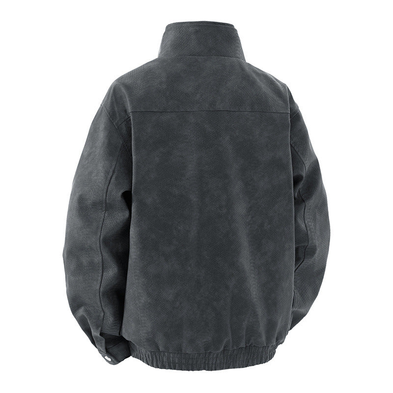 Herren Lederjacke Klassisch Wildleder Schwarz Mit Taschen